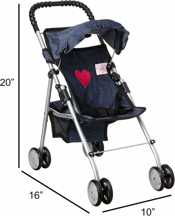 עגלה לבובה איכותית טיולון דגם ג'ינס עם לב, בד כפול!