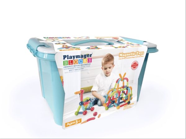 משחק הרכבה מקלות וכדורים מגנטי 120 חלקים Playmager