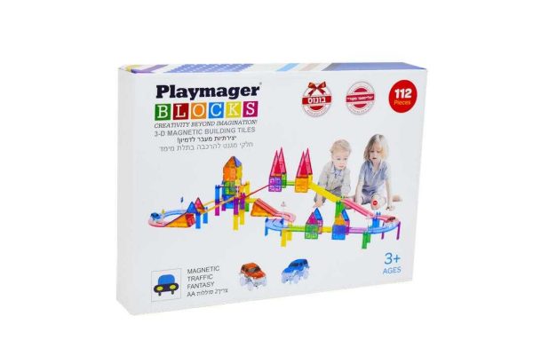 ערכת מסלול מכוניות מגנטיים Playmager 112 חלקים!